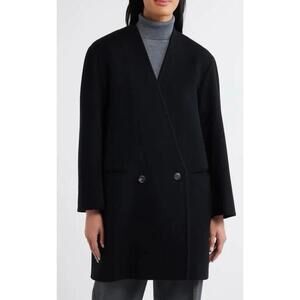 New Fleurette Clay Collarless Wool Coat in Black Size 14 $1198